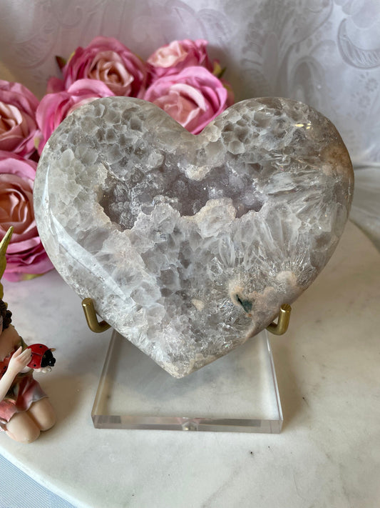 Gorgeous pink amethyst heart with quartz druzy from Brazil