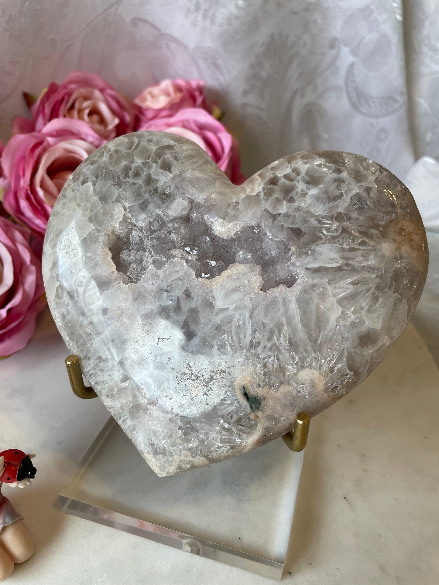 Gorgeous pink amethyst heart with quartz druzy from Brazil