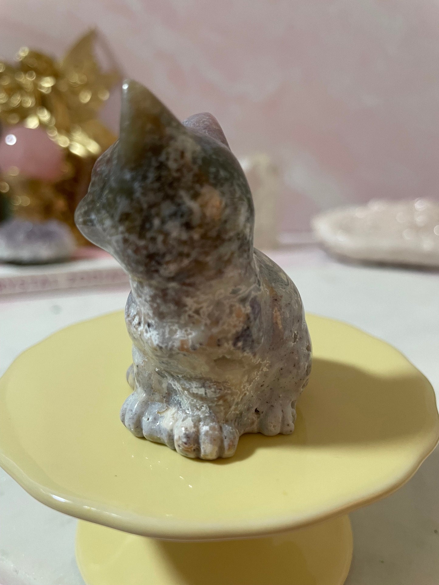 Beautiful Sea Jasper sitting cat carving.