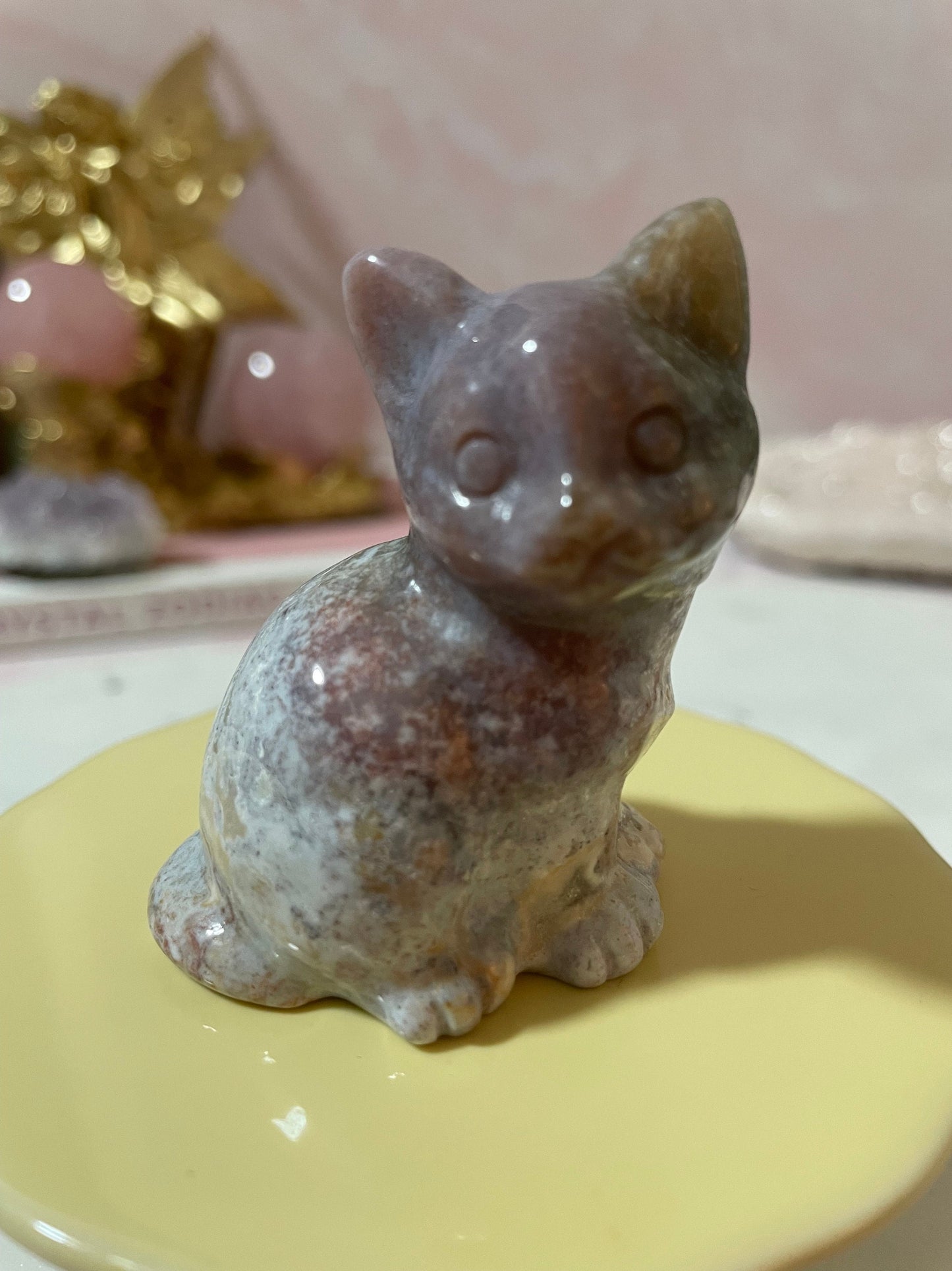 Beautiful Sea Jasper sitting cat carving.