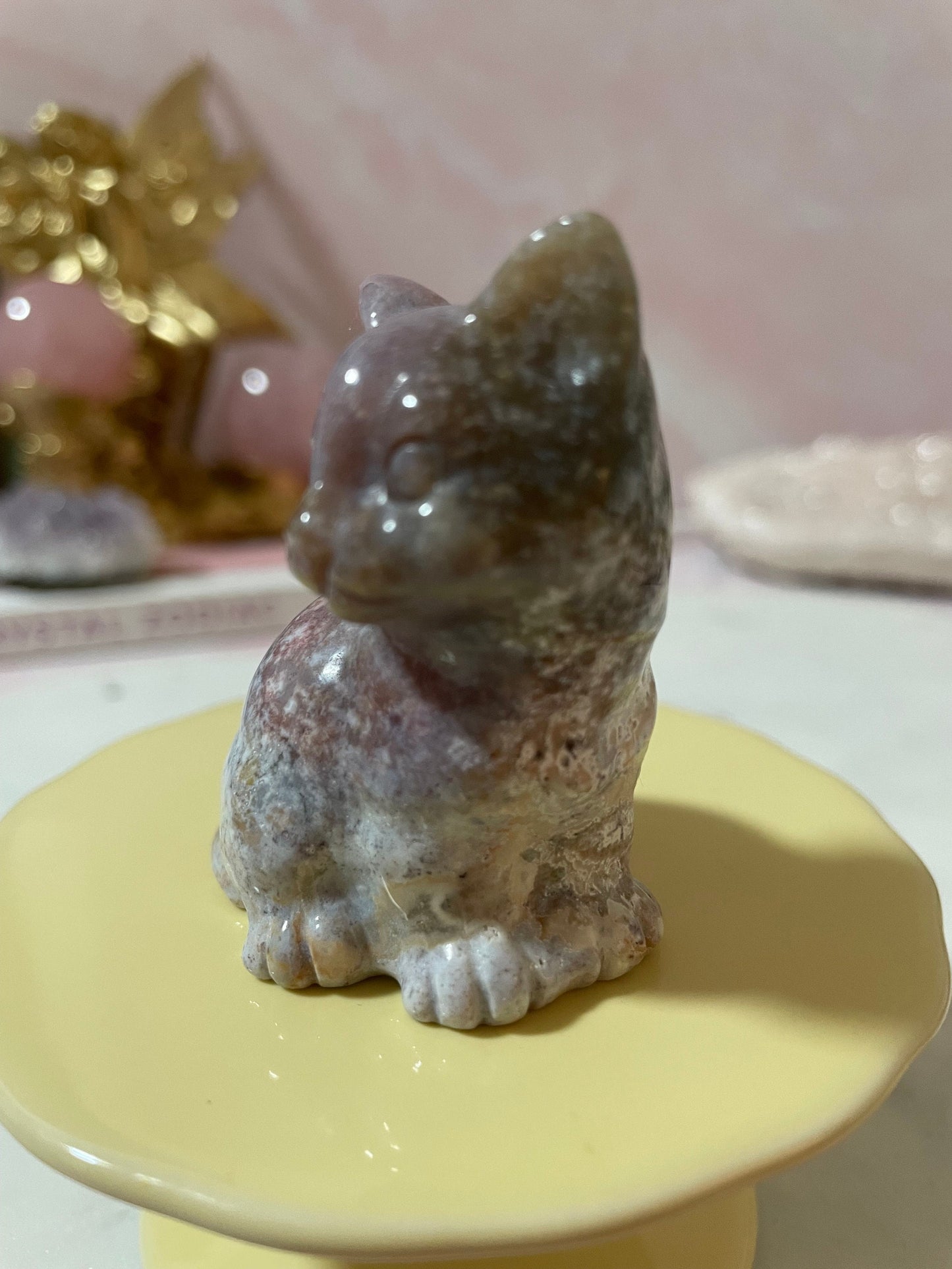 Beautiful Sea Jasper sitting cat carving.