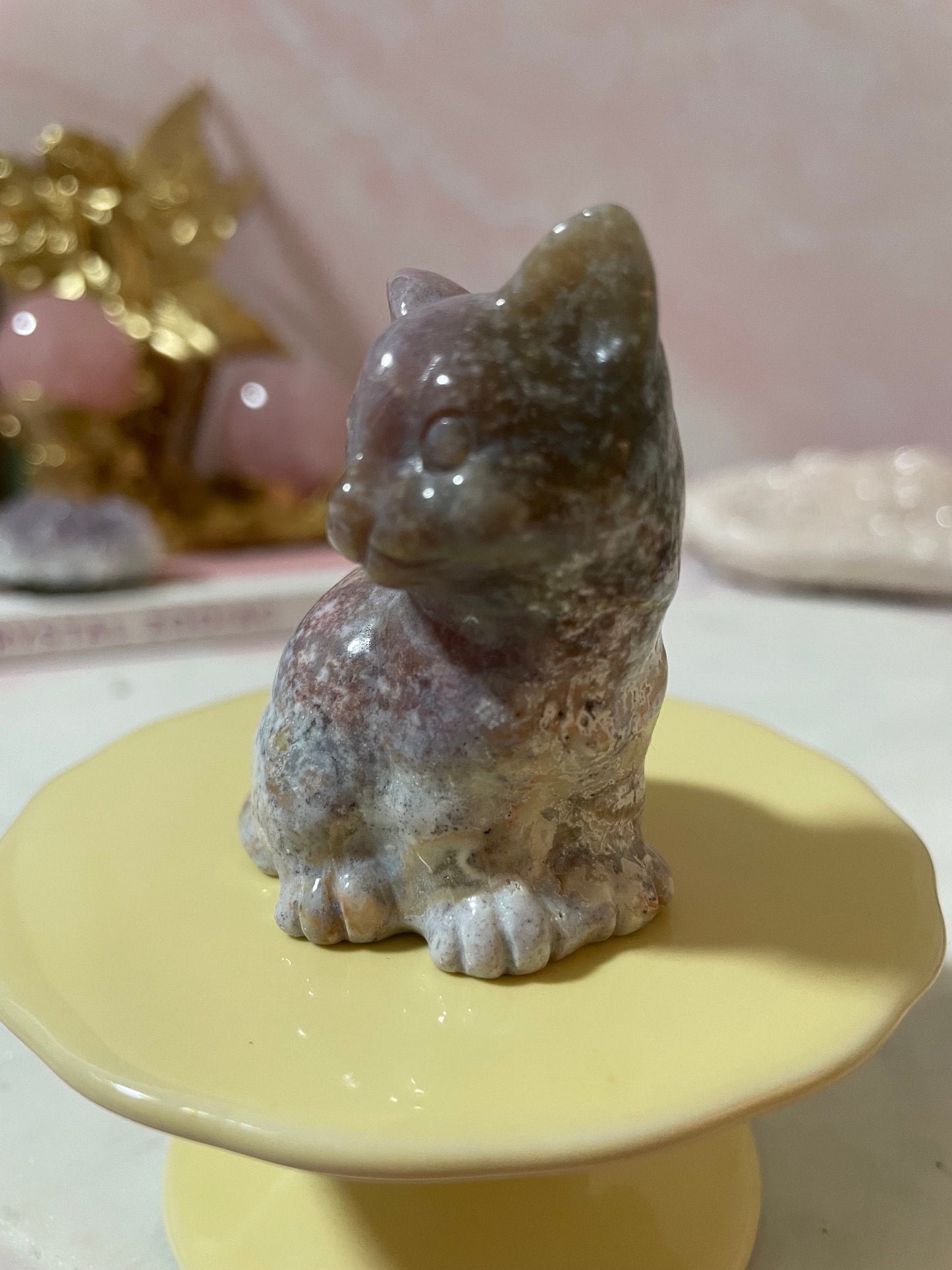 Beautiful Sea Jasper sitting cat carving.