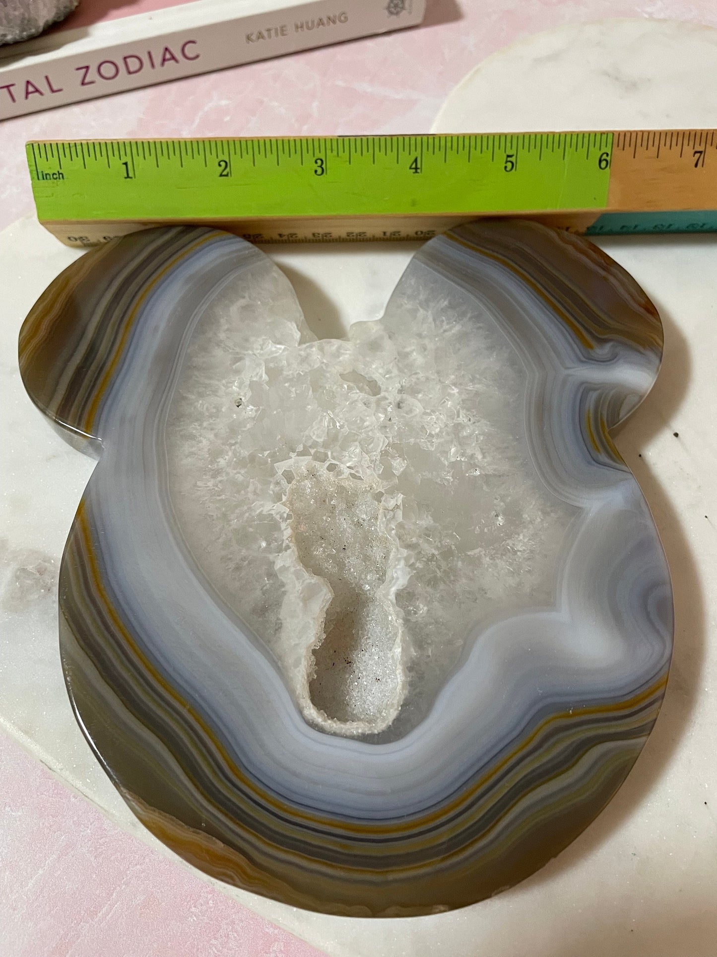 Gorgeous large druzy agate mouse head carving