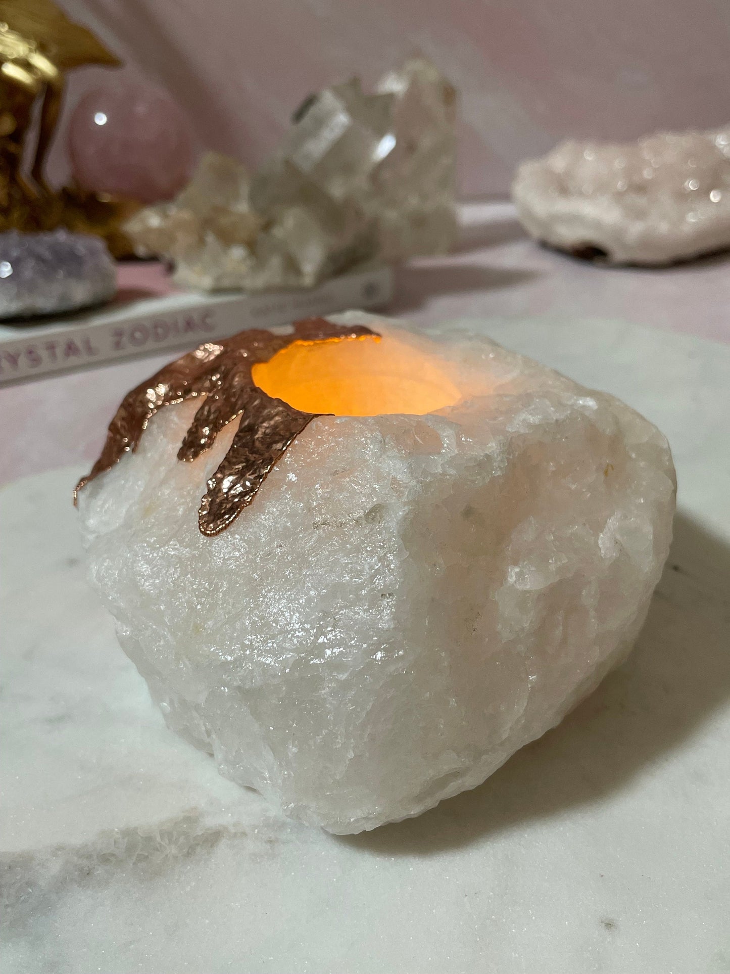 Beautiful Copper Plated White Quartz Candle Holder