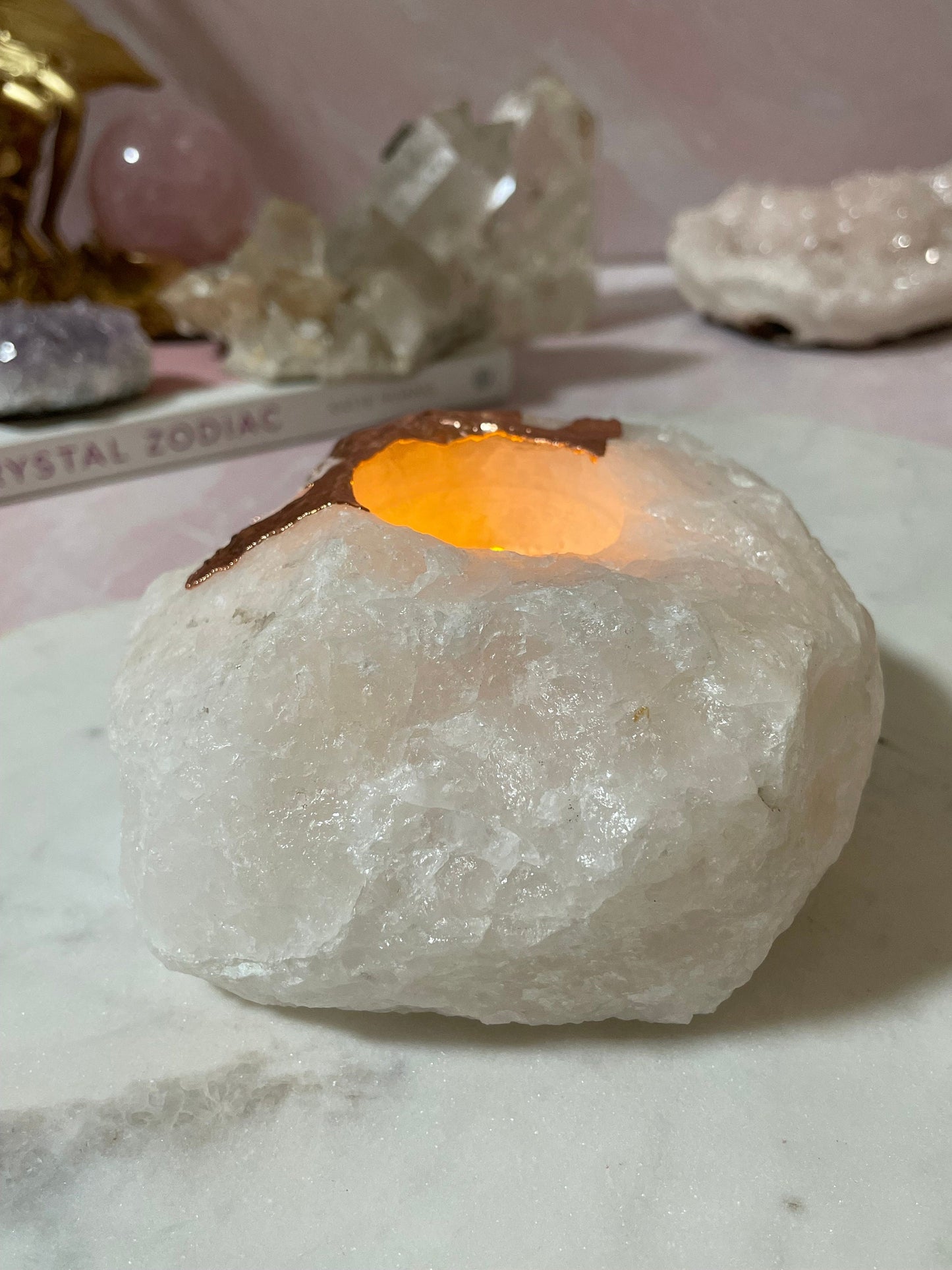 Beautiful Copper Plated White Quartz Candle Holder