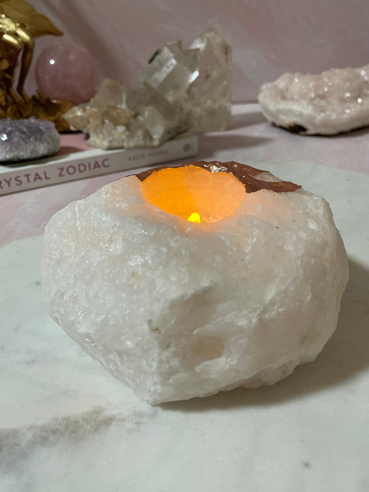 Beautiful Copper Plated White Quartz Candle Holder