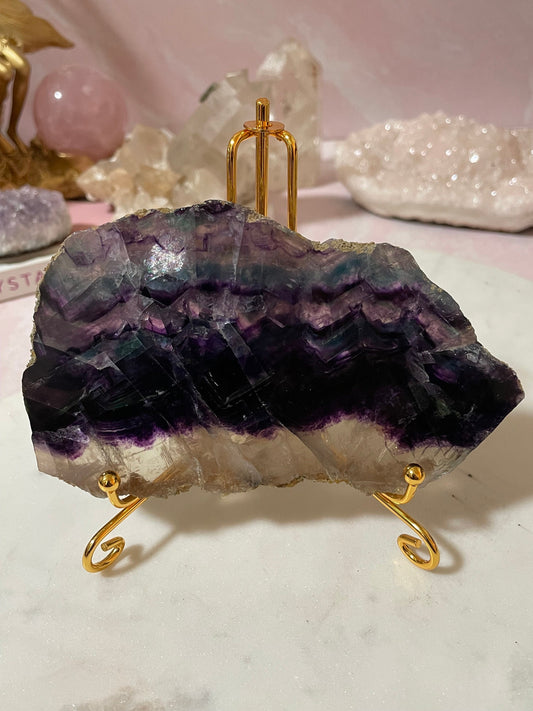 Beautiful Rainbow Fluorite Slab with raw edges