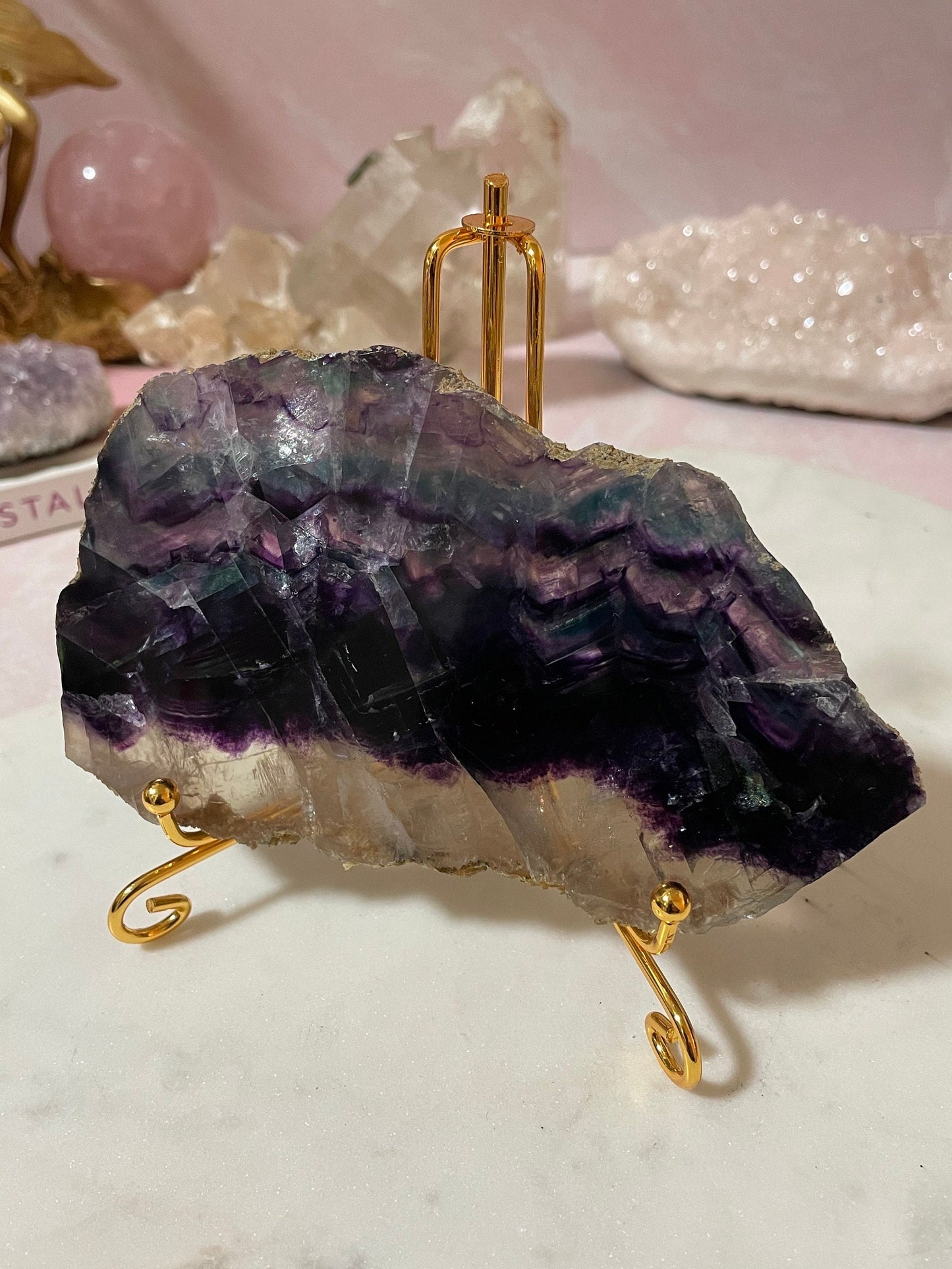 Beautiful Rainbow Fluorite Slab with raw edges