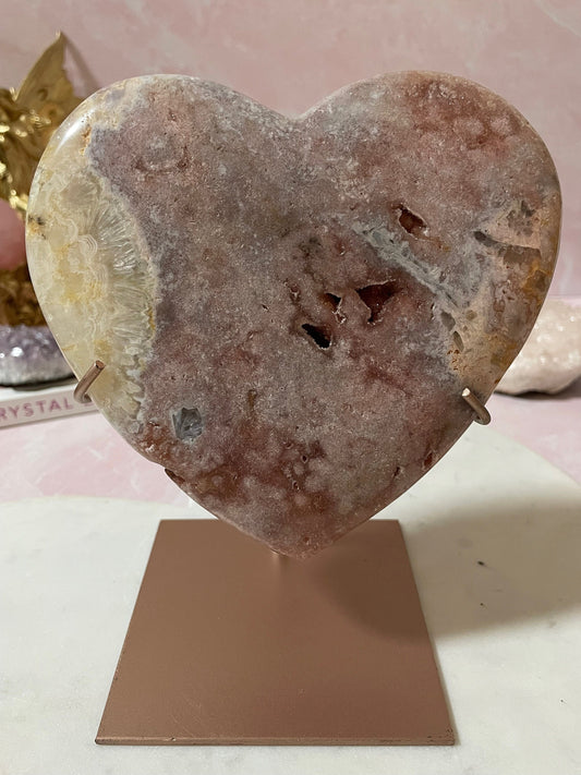 Gorgeous pink amethyst heart with druzy from Brazil