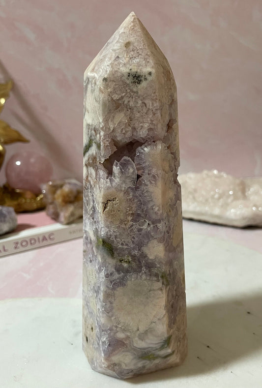 Gorgeous flower agate & amethyst tower