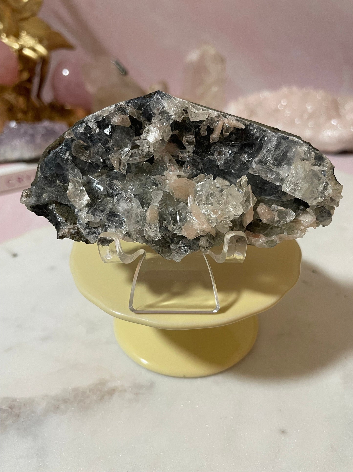 Stunning Apophyllite on shimmering black chalcedony