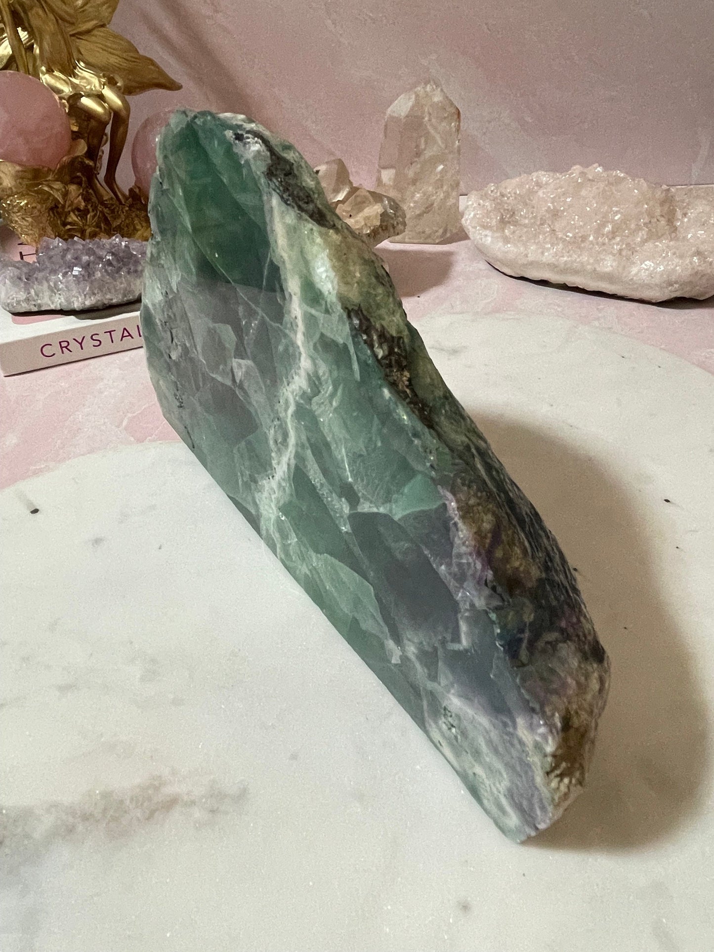 Beautiful Large self standing Fluorite from Mexico (Back side Raw)