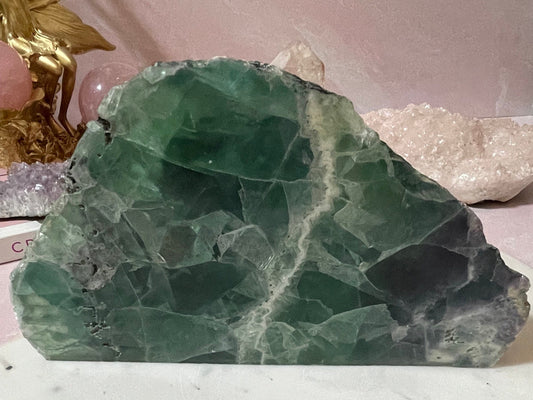 Beautiful Large self standing Fluorite from Mexico (Back side Raw)