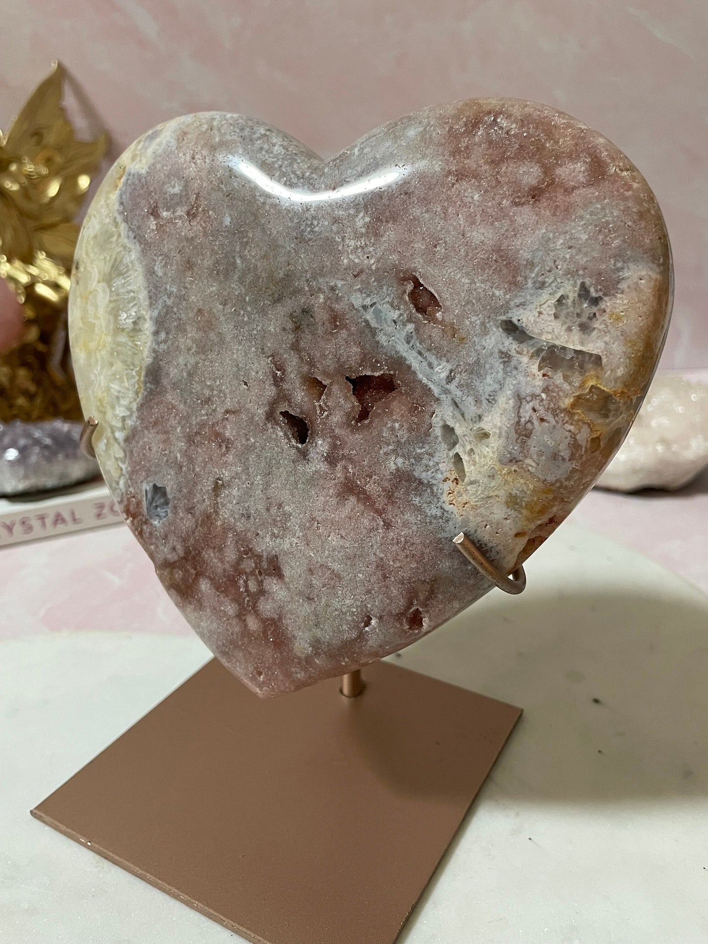 Gorgeous pink amethyst heart with druzy from Brazil