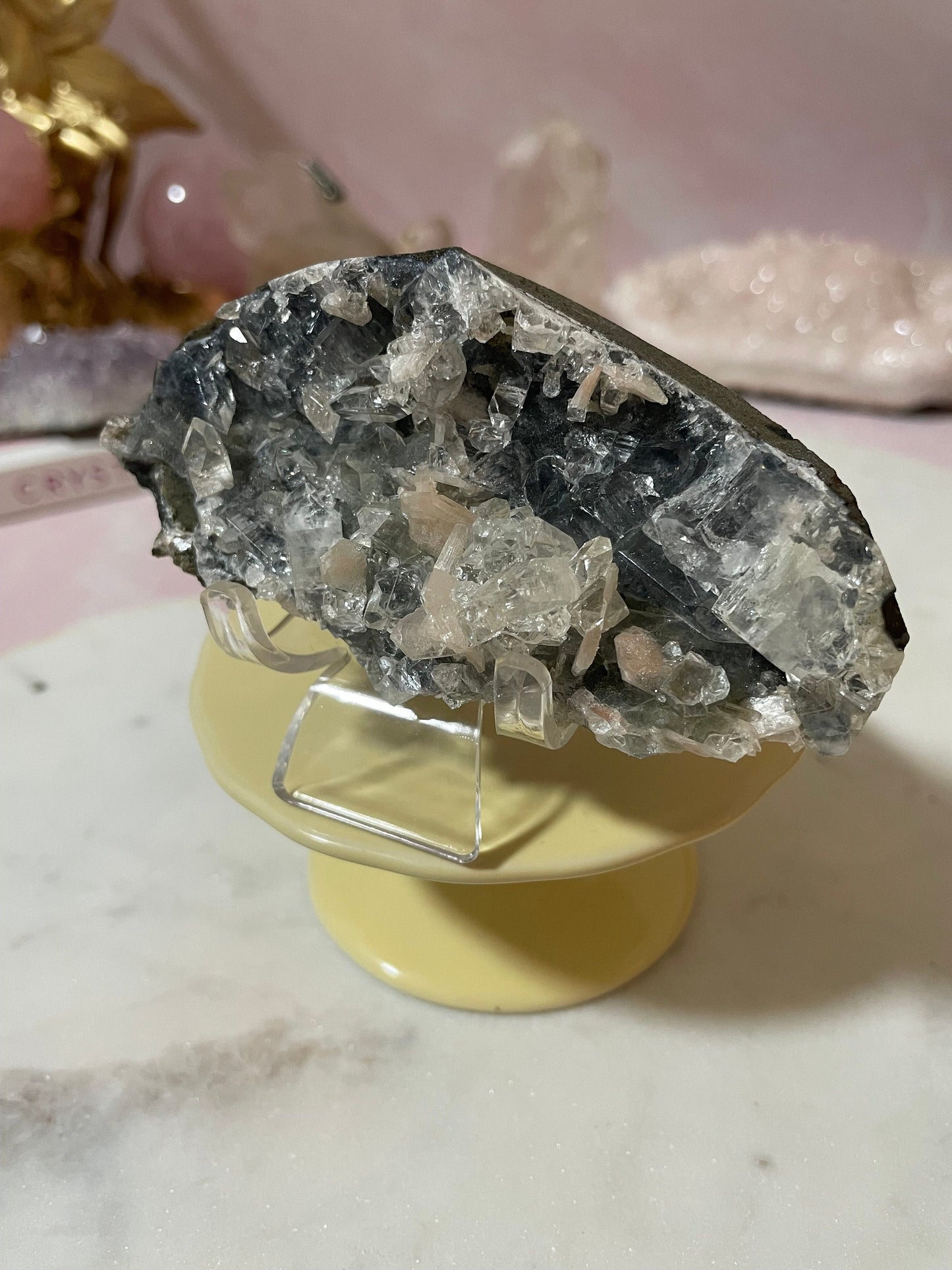 Stunning Apophyllite on shimmering black chalcedony