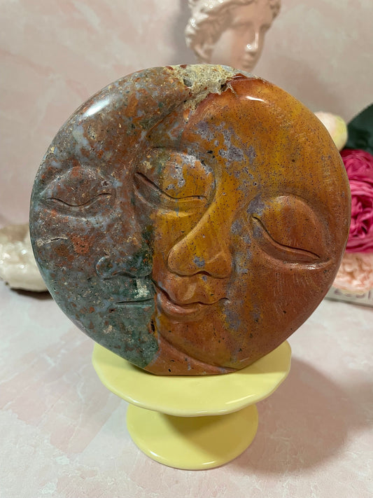 Sea Jasper Sun & Moon Face carving